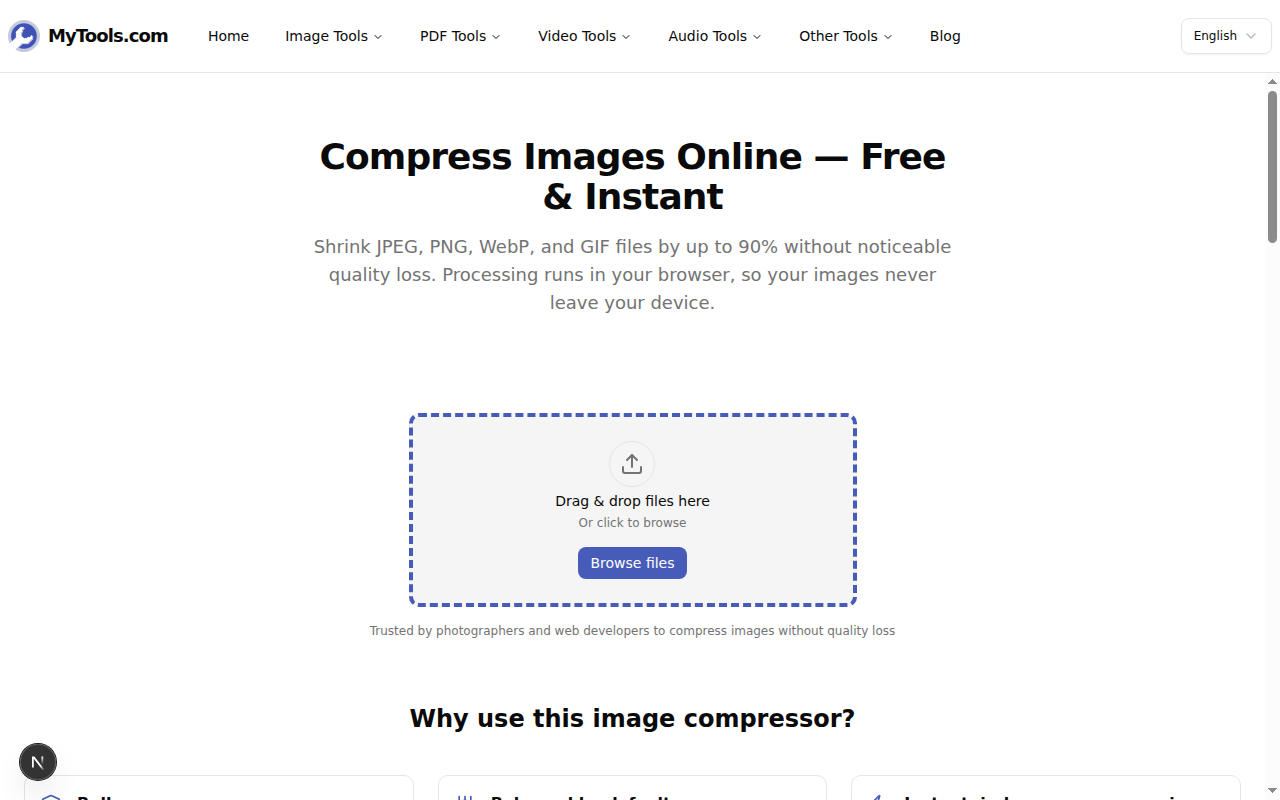 L'écran de téléchargement de l'image compresseur