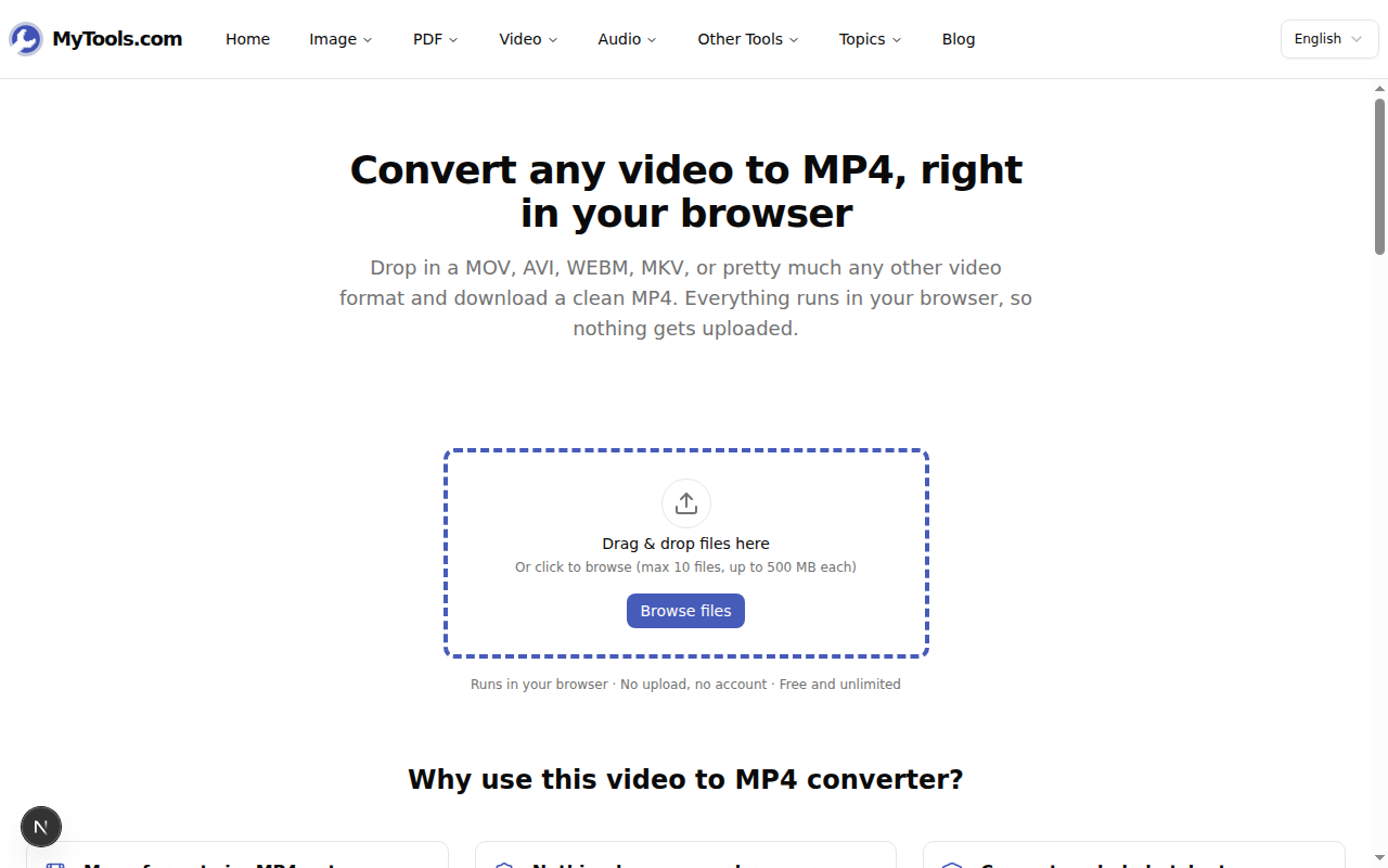 L'écran de téléversement du convertisseur vidéo-en-MP4