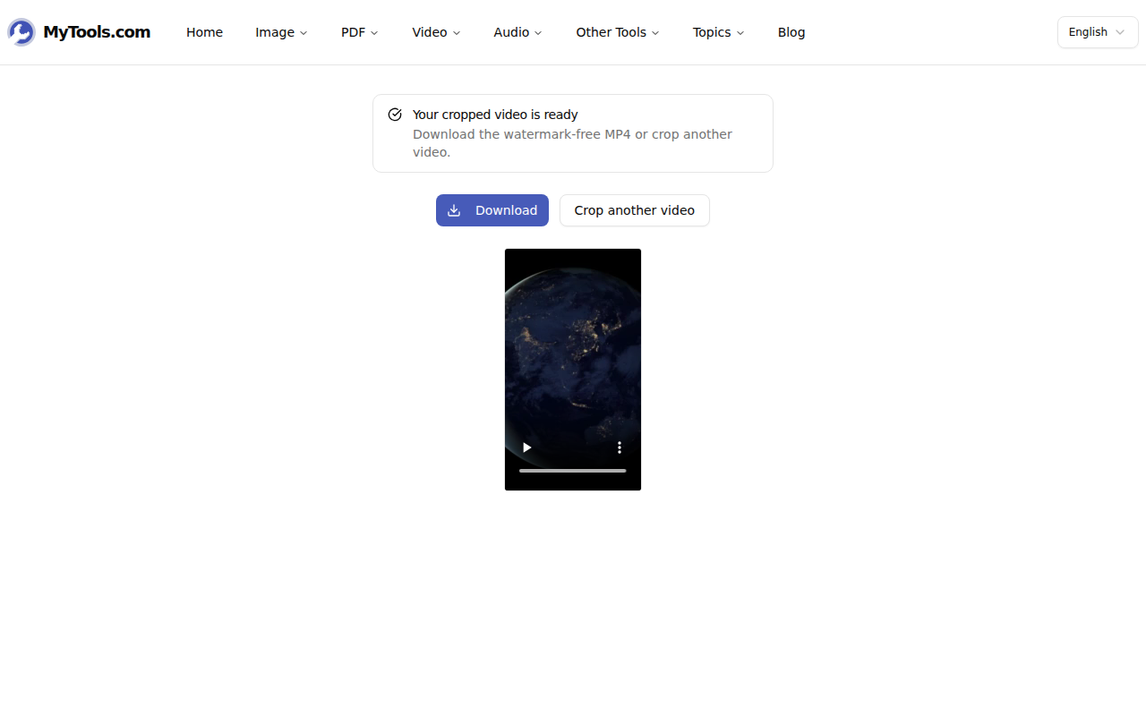 The download screen showing the cropped vertical video ready to save