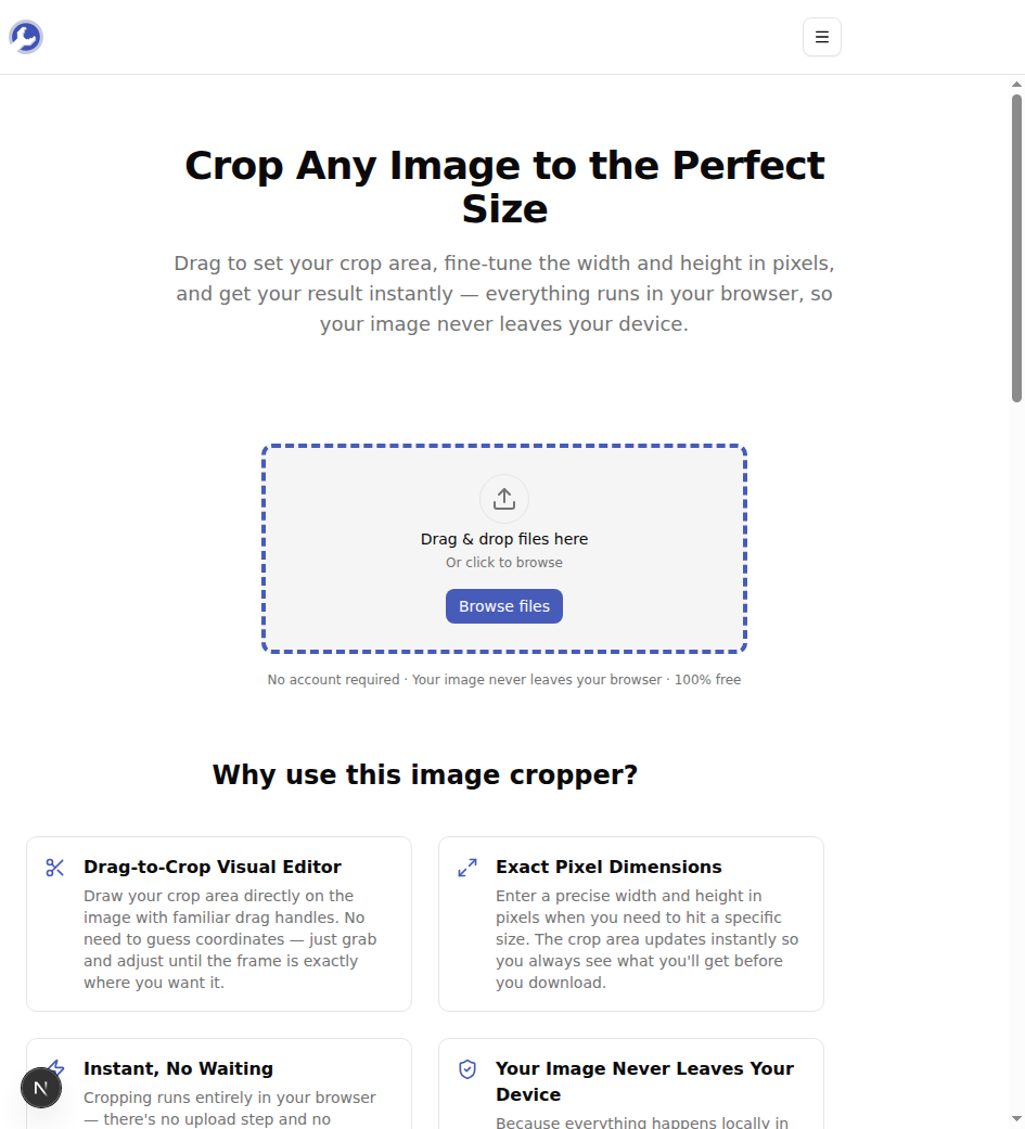 The image crop tool upload screen