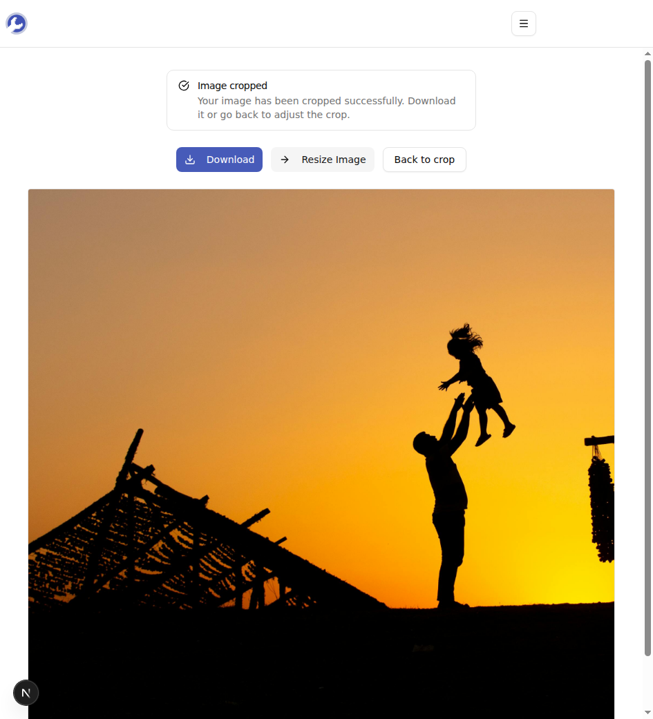 The download screen after cropping