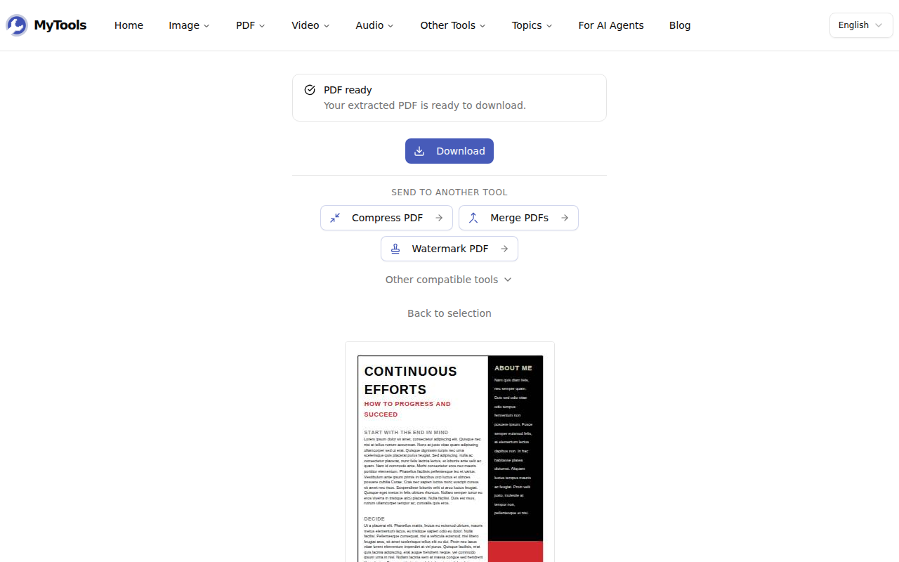 ملف PDF المستخرَج جاهز للتنزيل