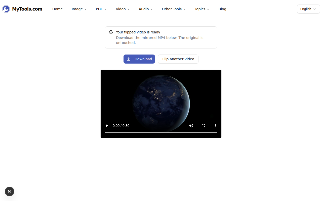 La pantalla final con el video volteado listo para descargar