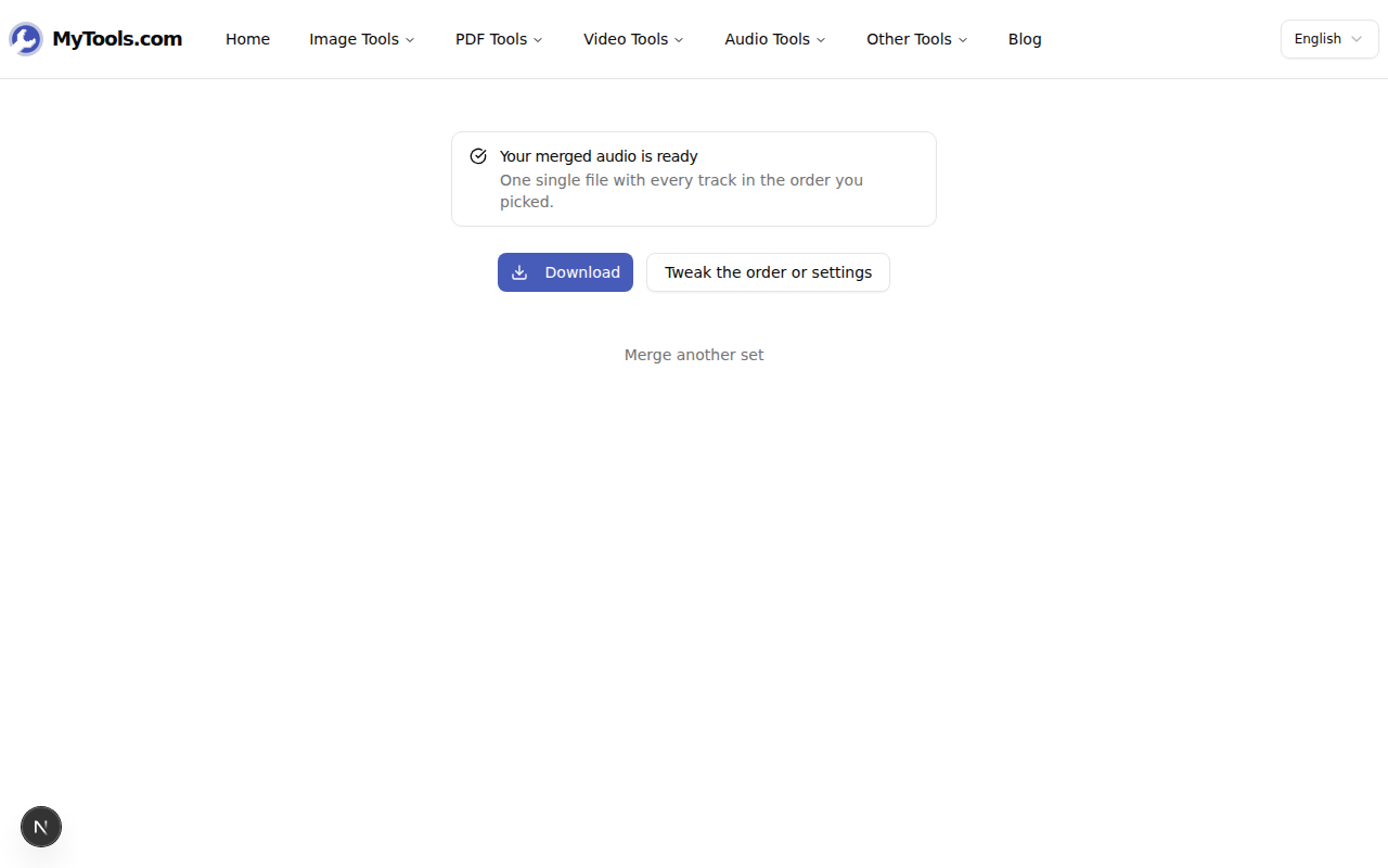The download screen with a Download button and a Tweak the order or settings option