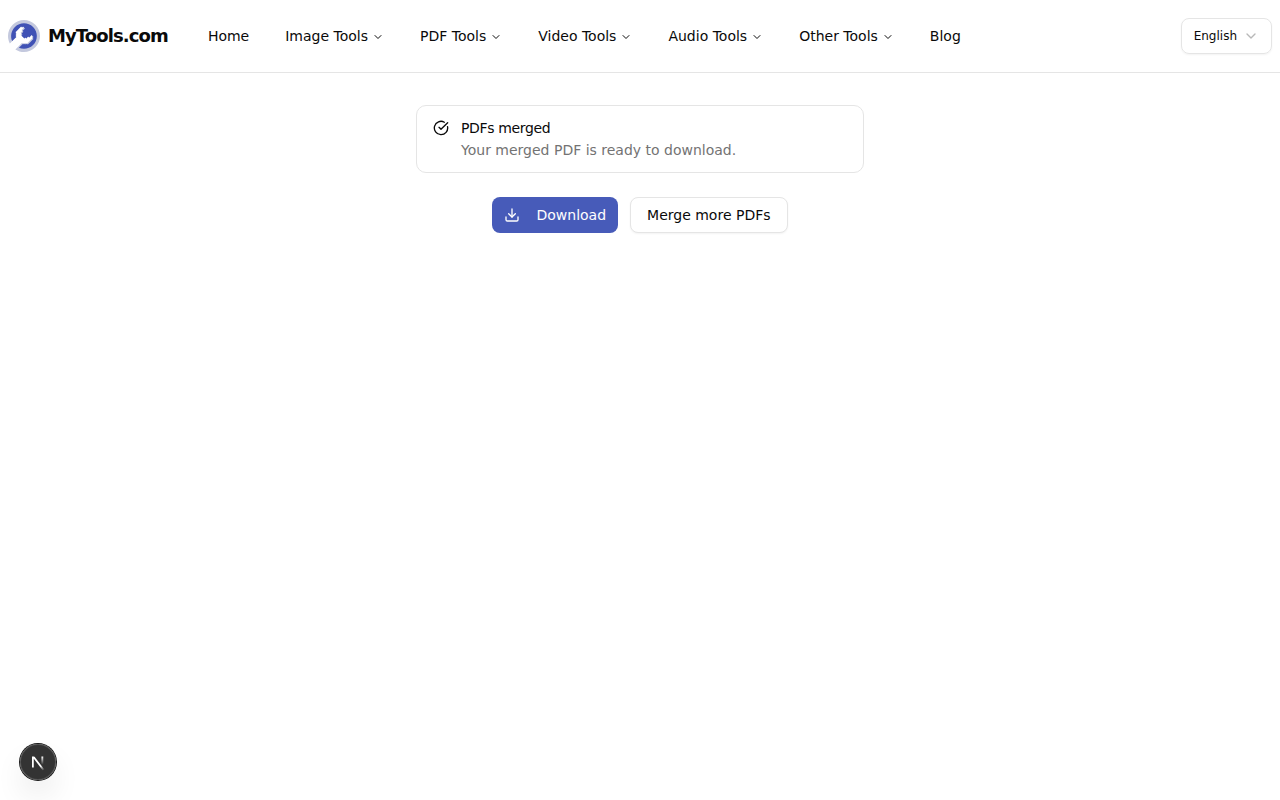PDFs merged screen with the Download button ready