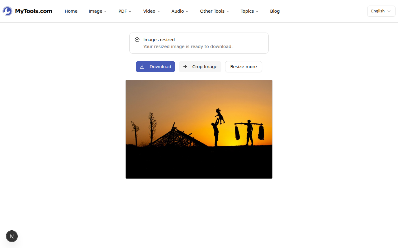 L'immagine ridimensionata pronta per il download