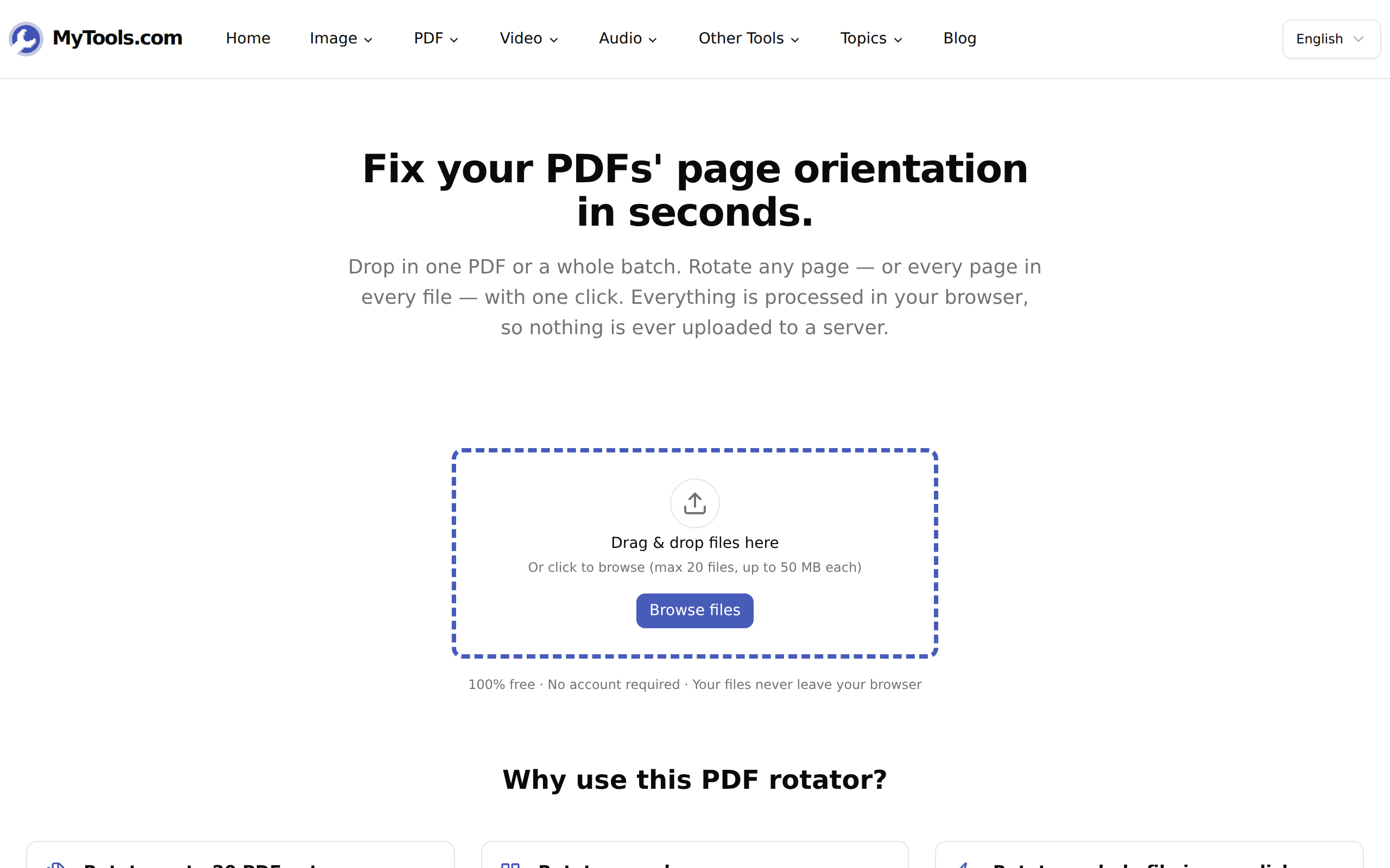 La zona de arrastre del rotador de PDF antes de añadir ningún archivo
