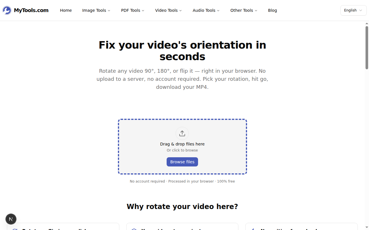 The video rotator upload screen