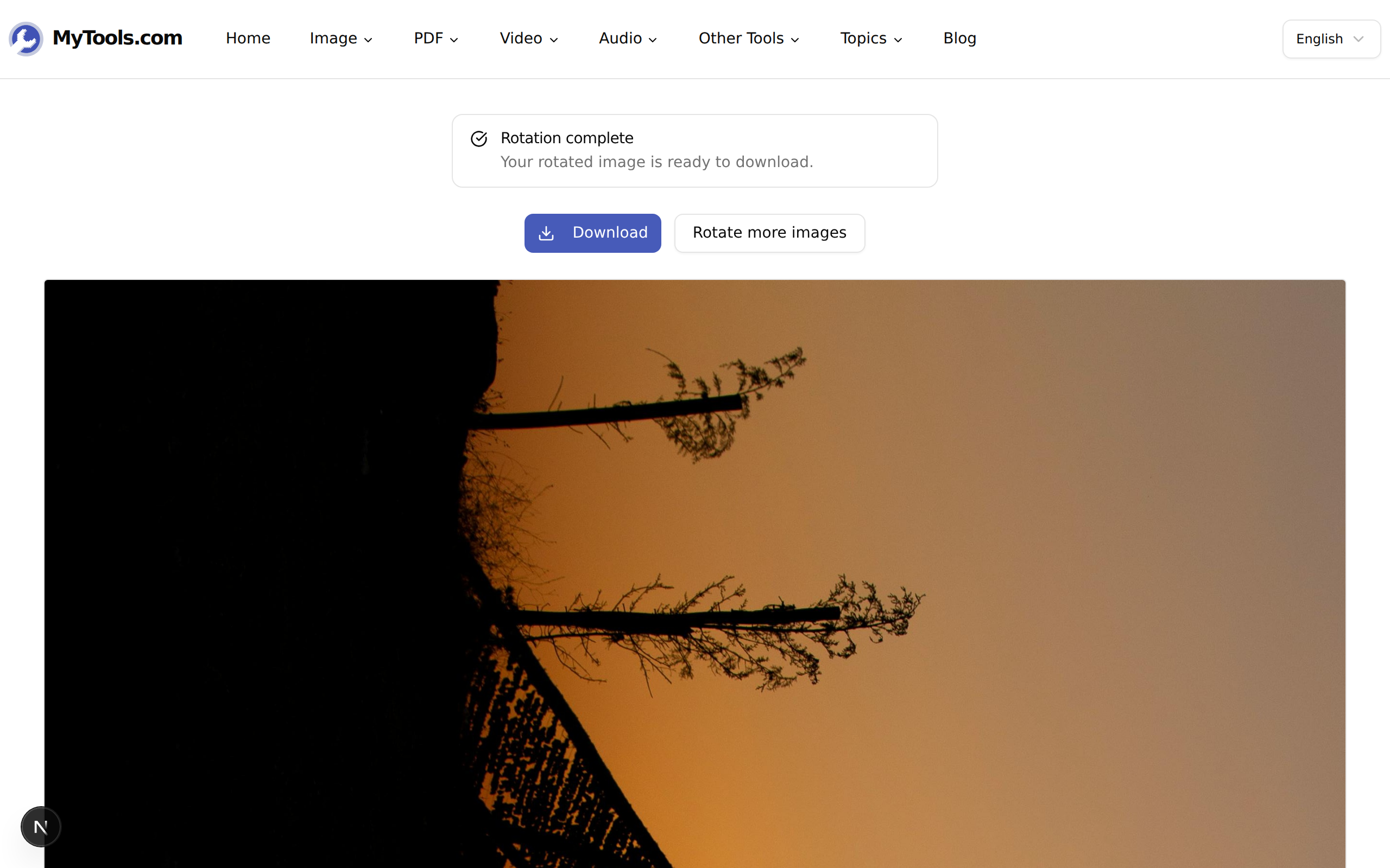 Download screen with the rotated image ready to save