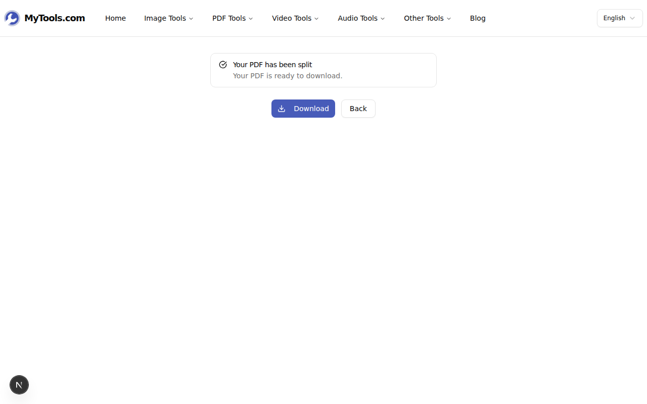 The download screen with the result ready