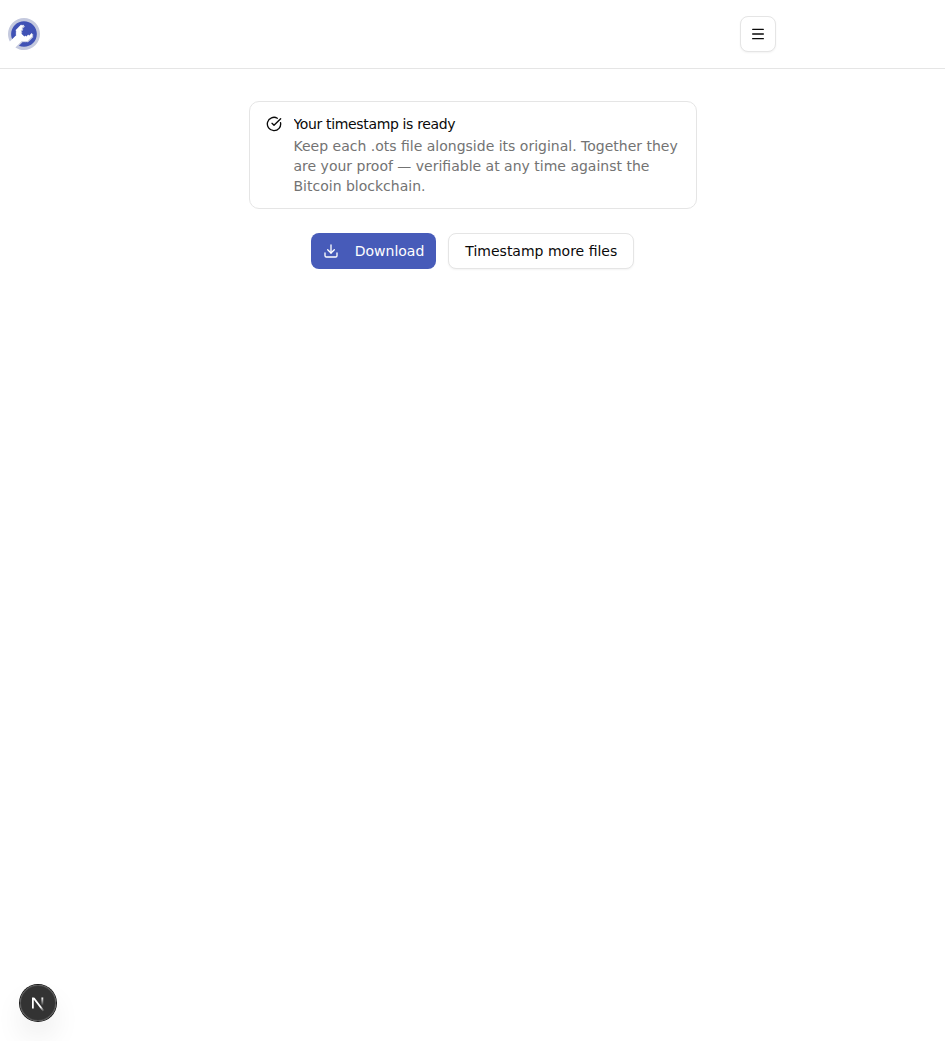 Der Download-Bildschirm bestätigt, dass der Zeitstempel-Nachweis bereit ist