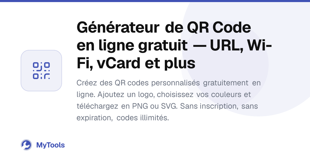Générateur de QR Code en ligne gratuit — URL, Wi-Fi, vCard et plus